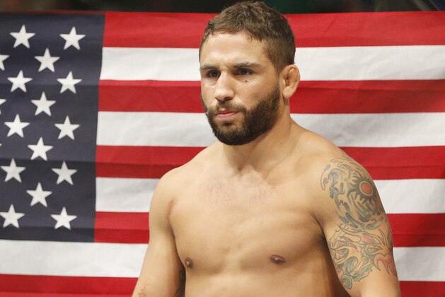 Chad Mendes before this fight against Conor McGregor at their interim featherweight title mixed martial arts bout at UFC 189 Saturday, July 11, 2015, in Las Vegas. (AP Photo/John Locher)