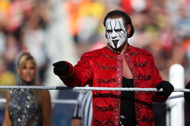 IMAGE DISTRIBUTED FOR WWE - WWE Superstar Sting makes his first ever WrestleMania appearance at Levi’s Stadium on Sunday, March 29, 2015 in Santa Clara, CA. WrestleMania broke the Levi’s Stadium attendance record at 76,976 fans from all 50 states and 40 countries. (Don Feria/AP Images for WWE)