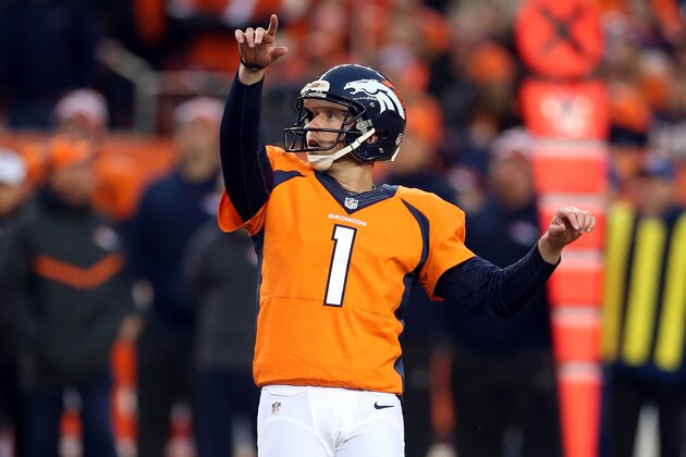 DENVER, CO - JANUARY 11: Connor Barth #1 of the Denver Broncos kicks a field goal during the game against the Indianapolis Colts during the 2015 AFC Divisional Playoff game at Sports Authority Field at Mile High on January 11, 2015 in Denver, Colorado. The Colts defeated the Broncos 24-13. (Photo by Rob Leiter/Getty Images)