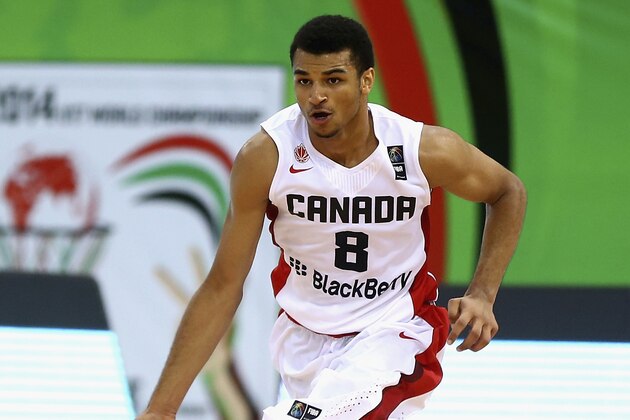 DUBAI, UNITED ARAB EMIRATES - AUGUST 14: Jamal Murray of Canada in action during the FIBA U17 World Championships Quarter-Final match between  Canada and Serbia at the Hamdan Sports Complex on August 14, 2014 in Dubai, United Arab Emirates.  (Photo by Francois Nel/Getty Images)