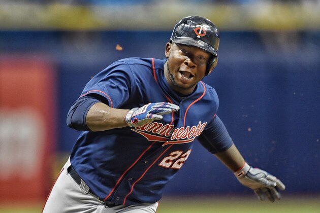 ST. PETERSBURG, FL - AUGUST 25:  Miguel Sano #22 of the Minnesota Twins runs to third base during a MLB game against the Tampa Bay Rays on August 25, 2015 at Tropicana Field in St. Petersburg, Florida.  (Photo by Ronald C. Modra/Sports Imagery/Getty Images)
