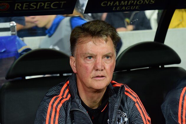 Manchester United's Dutch head coach Louis van Gaal looks on during the UEFA Champions League play-off round second leg football match between Club Brugge and Manchester United at Jan Breydel stadium in Bruges, Belgium on August 26, 2015. AFP PHOTO / JOHN THYS        (Photo credit should read JOHN THYS/AFP/Getty Images)
