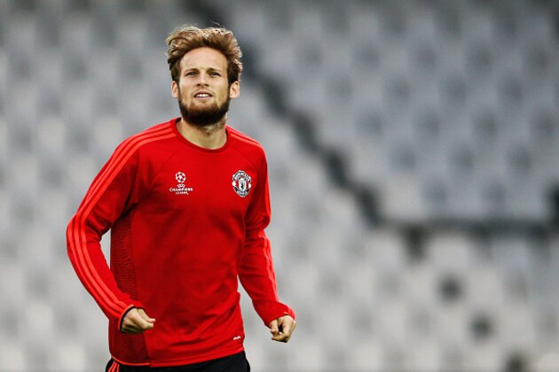 BRUGGE, BELGIUM - AUGUST 25:  Daley Blind of Manchester United warms up during the Manchester United training session held at Jan Breydel Stadium on August 25, 2015 in Brugge, Belgium.  (Photo by Dean Mouhtaropoulos/Getty Images)