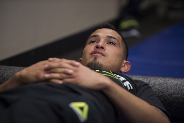 DALLAS, TX - MARCH 14:  Anthony Pettis waits backstage before his fight against Rafael Dos Anjos during UFC 185 at the American Airlines Center on March 14, 2015 in Dallas, Texas. (Photo by Cooper Neill/Zuffa LLC/Zuffa LLC via Getty Images)