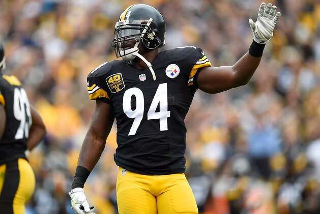 PITTSBURGH, PA - NOVEMBER 30:  Lawrence Timmons #94 of the Pittsburgh Steelers during the game against the New Orleans Saints at Heinz Field on November 30, 2014 in Pittsburgh, Pennsylvania.  (Photo by Joe Sargent/Getty Images)