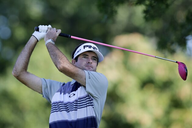Bubba Watson hits a tee shot on the 11th hole during the first round of play at The Barclays golf tournament Thursday, Aug. 27, 2015, in Edison, N.J. (AP Photo/Mel Evans)