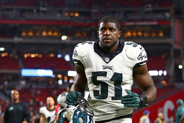 Oct 26, 2014; Glendale, AZ, USA; Philadelphia Eagles linebacker Emmanuel Acho (51) against the Arizona Cardinals at University of Phoenix Stadium. The Cardinals defeated the Eagles 24-20. Mandatory Credit: Mark J. Rebilas-USA TODAY Sports