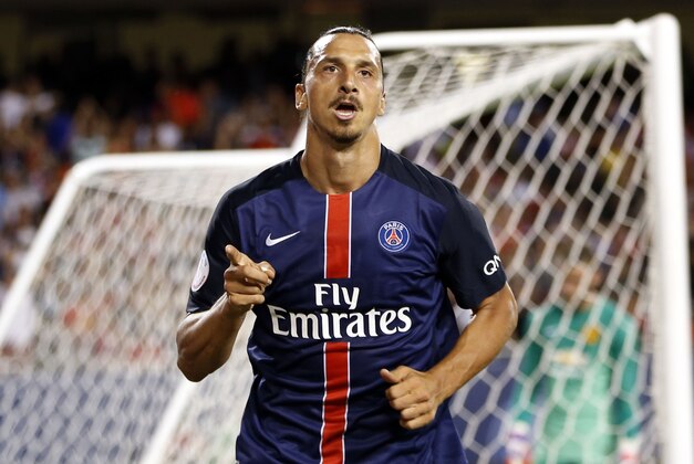 IMAGE DISTRIBUTED FOR INTERNATIONAL CHAMPIONS CUP - Paris Saint-Germain's Zlatan Ibrahimovic celebrates scoring a goal against Manchester United during the International Champions Cup play on Wednesday, July 29, 2015 in Chicago. (AJ Mast / AP Images for International Champions Cup)
