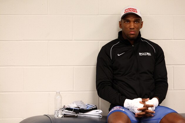 TULSA, OK - AUGUST 23:  Francis Carmont of France relaxes in his locker room before his fight against Thales Leites during the UFC Fight Night event at the BOK Center on August 23, 2014 in Tulsa, Oklahoma. (Photo by Mike Roach/Zuffa LLC/Zuffa LLC via Getty Images)