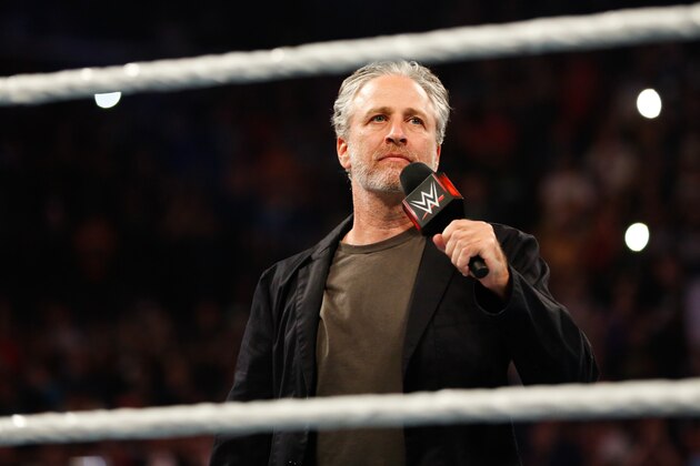 NEW YORK, NY - AUGUST 23:  Jon Stewart hosts WWE SummerSlam 2015 at Barclays Center of Brooklyn on August 23, 2015 in New York City.  (Photo by JP Yim/Getty Images)