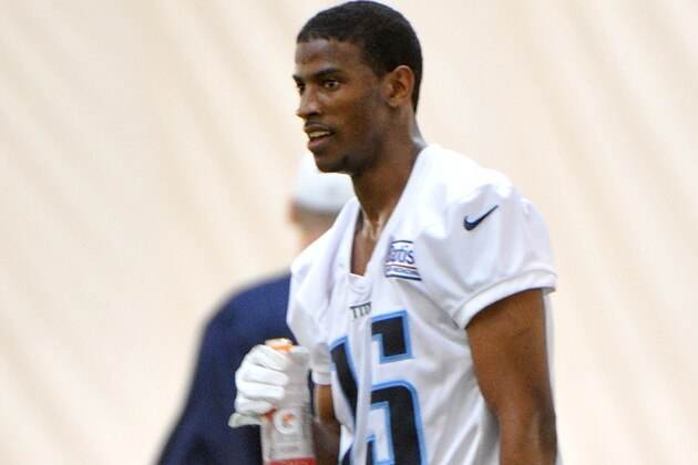 NASHVILLE, TN - MAY 10:  Wide receiver Justin Hunter #15 attends the Tennessee Titans rookie camp on May 10, 2013 in Nashville, Tennessee.  (Photo by Frederick Breedon/Getty Images)