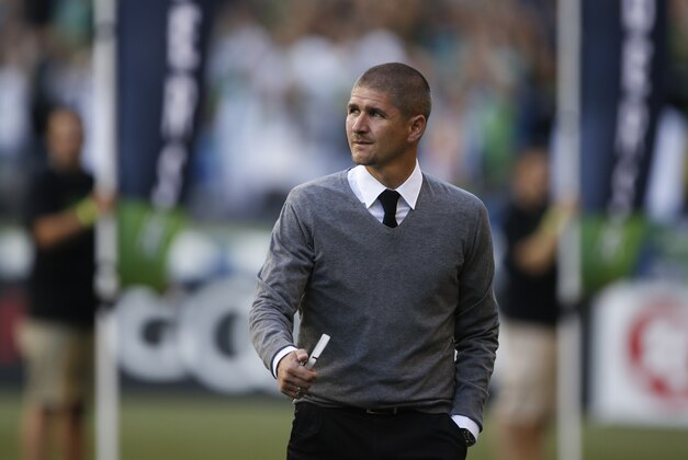 Aug 1, 2015; Seattle, WA, USA; Vancouver Whitecaps FC head coach Carl Robinson looks on prior to the  game against the Seattle Sounders FC at CenturyLink Field. Vancouver won 3-0. Mandatory Credit: Jennifer Buchanan-USA TODAY Sports