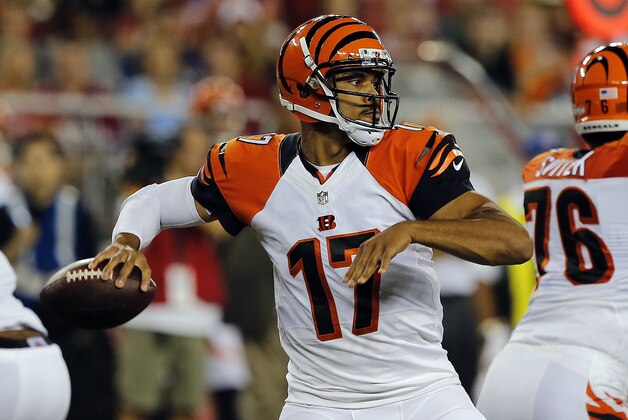 Cincinnati Bengals quarterback Jason Campbell (17) during the first quarter of an NFL football game against the Arizona Cardinals, Sunday, Aug. 24, 2014 in Glendale, Ariz. (AP Photo/Rick Scuteri)