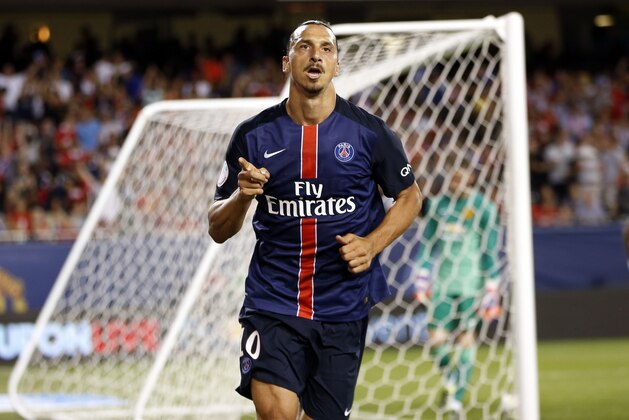 IMAGE DISTRIBUTED FOR INTERNATIONAL CHAMPIONS CUP - Paris Saint-Germain's Zlatan Ibrahimovic celebrates scoring a goal against Manchester United during the International Champions Cup play on Wednesday, July 29, 2015 in Chicago. (AJ Mast / AP Images for International Champions Cup)