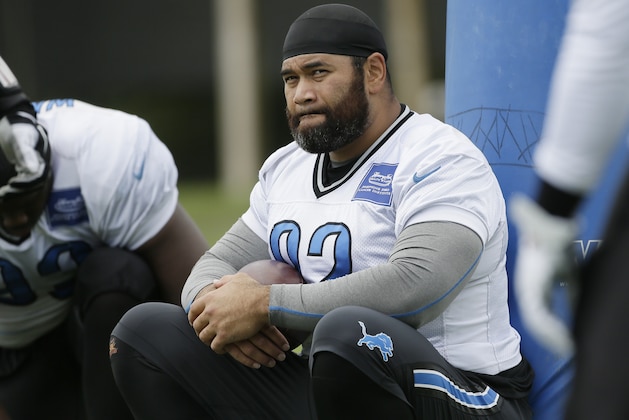 Detroit Lions defensive tackle Haloti Ngata is seen at the team's football training facility, Monday, Aug. 24, 2015, in Allen Park, Mich. (AP Photo/Carlos Osorio)