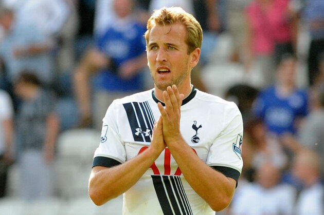 Tottenham’s Harry Kane during the English Premier League soccer match between Leicester City and Tottenham Hotspur at the King Power Stadium, Leicester, England, Saturday, Aug. 22, 2015. (AP Photo/Rui Vieira)