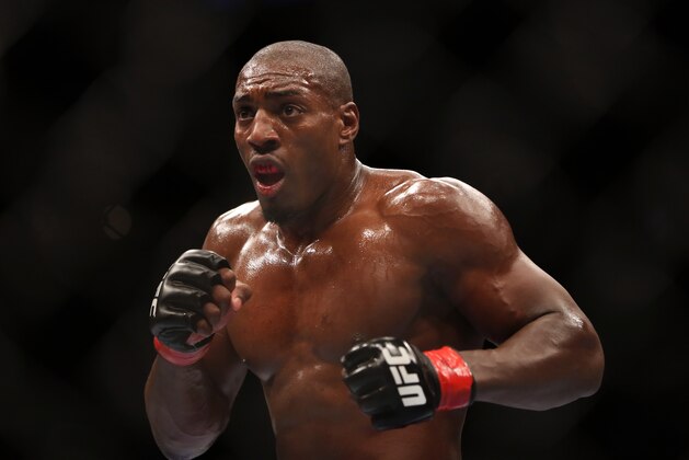 Phil Davis, right, in action against Vinny Magalhaes during their UFC 159 Mixed Martial Arts bout in Newark, NJ, Saturday, April 27,2013. Davis won via three round unanimous decision. (AP Photo/Gregory Payan)