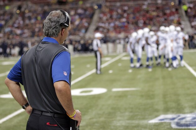 Indianapolis Colts head coach Chuck Pagano watches from the sidelines during the second quarter of an NFL preseason football game against the St. Louis Rams Saturday, Aug. 29, 2015, in St. Louis. (AP Photo/Tom Gannam)