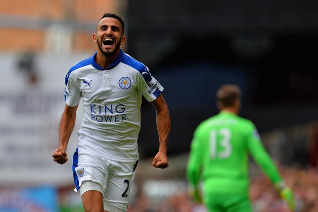 LONDON, ENGLAND - AUGUST 15:  Riyad Mahrez of Leicester City celebrates scoring his team's second goal during the Barclays Premier League match between West Ham United and Leicester City at the Boleyn Ground on August 15, 2015 in London, United Kingdom.  (Photo by Justin Setterfield/Getty Images)