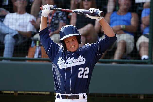 Lewisberry, Pa.'s Cole Wagner bats during the fourth inning of the United States championship baseball game against Pearland, Texas at the Little League World Series tournament in South Williamsport, Pa., Saturday, Aug. 29, 2015. Lewisberry won 3-2. (AP Photo/Gene J. Puskar)