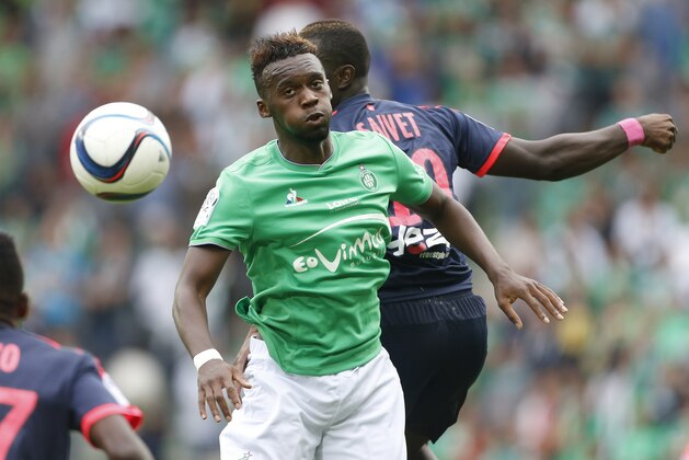 SAINT-ETIENNE - AUGUST 15: Jean-Christophe Bahebeck of Saint-Etienne in action during the French Ligue 1 match between AS Saint-Etienne (ASSE) and FC Girondins de Bordeaux at Stade Geoffroy-Guichard on August 15, 2015 in Saint-Etienne, France. (Photo by Jean Catuffe/Getty Images)