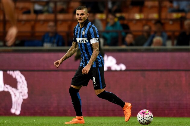 MILAN, ITALY - AUGUST 23:  Mauro Icardi of FC Internazionale in action during the Serie A match between FC Internazionale Milano and Atalanta BC at Stadio Giuseppe Meazza on August 23, 2015 in Milan, Italy.  (Photo by Claudio Villa - Inter/Getty Images)