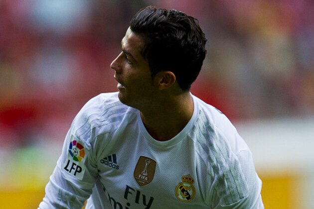 GIJON, SPAIN - AUGUST 23: Cristiano Ronaldo of Real Madrid reacts during the La Liga match between Sporting Gijon and Real Madrid at Estadio El Molinon on August 23, 2015 in Gijon, Spain. (Photo by Juan Manuel Serrano Arce/Getty Images)