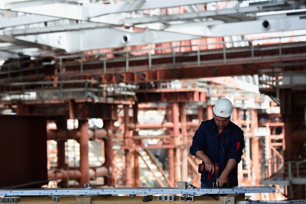 SAINT PETERSBURG, RUSSIA - JULY 20:  A general view of the Saint Petersburg Stadium construction site during a media tour of Russia 2018 FIFA World Cup venues on July 20, 2015 in Saint Petersburg, Russia.  (Photo by Laurence Griffiths/Getty Images)