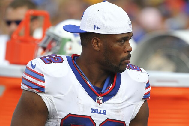 Buffalo Bills running back Fred Jackson (22) walks on the sidelines during the second half of a preseason NFL football game against the Pittsburgh Steelers on Saturday, Aug. 29, 2015, in Orchard Park, N.Y. (AP Photo/Bill Wippert)
