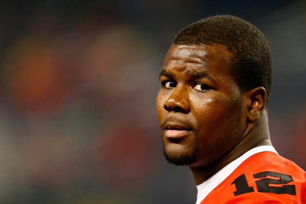 ARLINGTON, TX - JANUARY 12:  Quarterback Cardale Jones #12 of the Ohio State Buckeyes looks on before taking on the Oregon Ducks in the College Football Playoff National Championship Game at AT&T Stadium on January 12, 2015 in Arlington, Texas.  (Photo by Kevin C. Cox/Getty Images)