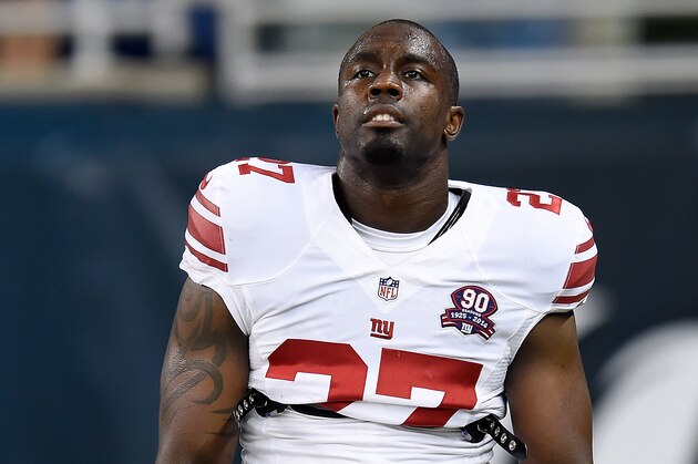 DETROIT, MI - SEPTEMBER 08: Stevie Brown #27 of the New York Giants warms up prior to the game against the Detroit Lions at Ford Field on September 8, 2014 in Detroit, Michigan. (Photo by Joe Sargent/Getty Images)