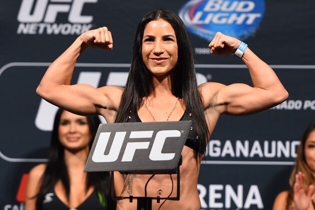 MEXICO CITY, MEXICO - JUNE 12:  Tecia Torres of the United States steps on the scale during the UFC 188 weigh-in inside the Arena Ciudad de Mexico on June 12, 2015 in Mexico City, Mexico. (Photo by Josh Hedges/Zuffa LLC/Zuffa LLC via Getty Images)