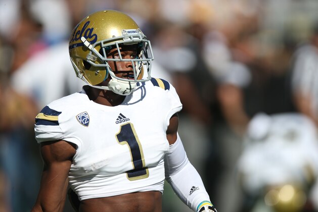 UCLA defensive back Ishmael Adams warms up before facing Colorado in the first quarter of an NCAA football game in Boulder, Colo., on Saturday, Oct. 25, 2014. (AP Photo/David Zalubowski)