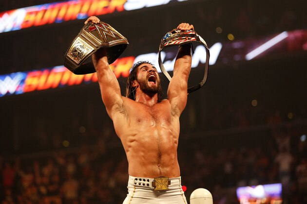 NEW YORK, NY - AUGUST 23:  Seth Rollins celebrates his victory over John Cena at the WWE SummerSlam 2015 at Barclays Center of Brooklyn on August 23, 2015 in New York City.  (Photo by JP Yim/Getty Images)