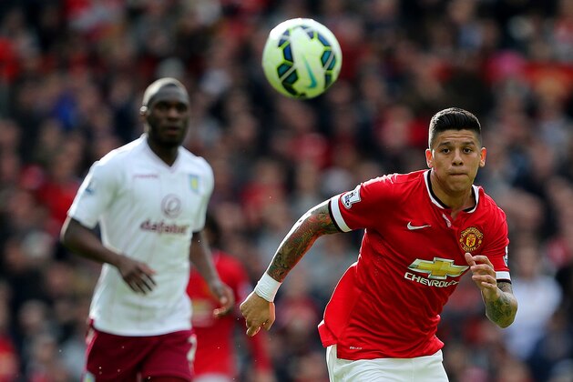 MANCHESTER, ENGLAND - APRIL 04:  Marcos Rojo of Manchester United chases the ball during the Barclays Premier League match between Manchester United and Aston Villa at Old Trafford on April 4, 2015 in Manchester, England.  (Photo by Jan Kruger/Getty Images)