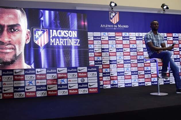 Atletico de Madrid's new football signing Colombian Jakson Martinez listens as he attends a press conference for his presentation at Vicente Calderon stadium in Madrid on July 26, 2015. AFP PHOTO/ PIERRE-PHILIPPE MARCOU        (Photo credit should read PIERRE-PHILIPPE MARCOU/AFP/Getty Images)