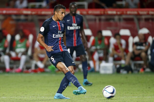 MONACO - AUGUST 30: Marquinhos of PSG in action during the French Ligue 1 match between AS Monaco and Paris Saint-Germain at Stade Louis II on August 30, 2015 in Monaco. (Photo by Jean Catuffe/Getty Images)