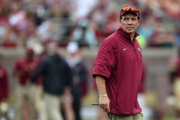 TALLAHASSEE, FL - APRIL 11:  Head coach Jimbo Fisher of the Florida State Seminole watches action during Florida State's Garnet and Gold spring game at Doak Campbell Stadium on April 11, 2015 in Tallahassee, Florida.  (Photo by Stacy Revere/Getty Images)