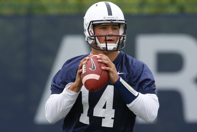 Penn State quarterback Christian Hackenberg (14) during an NCAA college football practice, Thursday, Aug. 6, 2015, in State College, Pa. (AP Photo/Keith Srakocic)