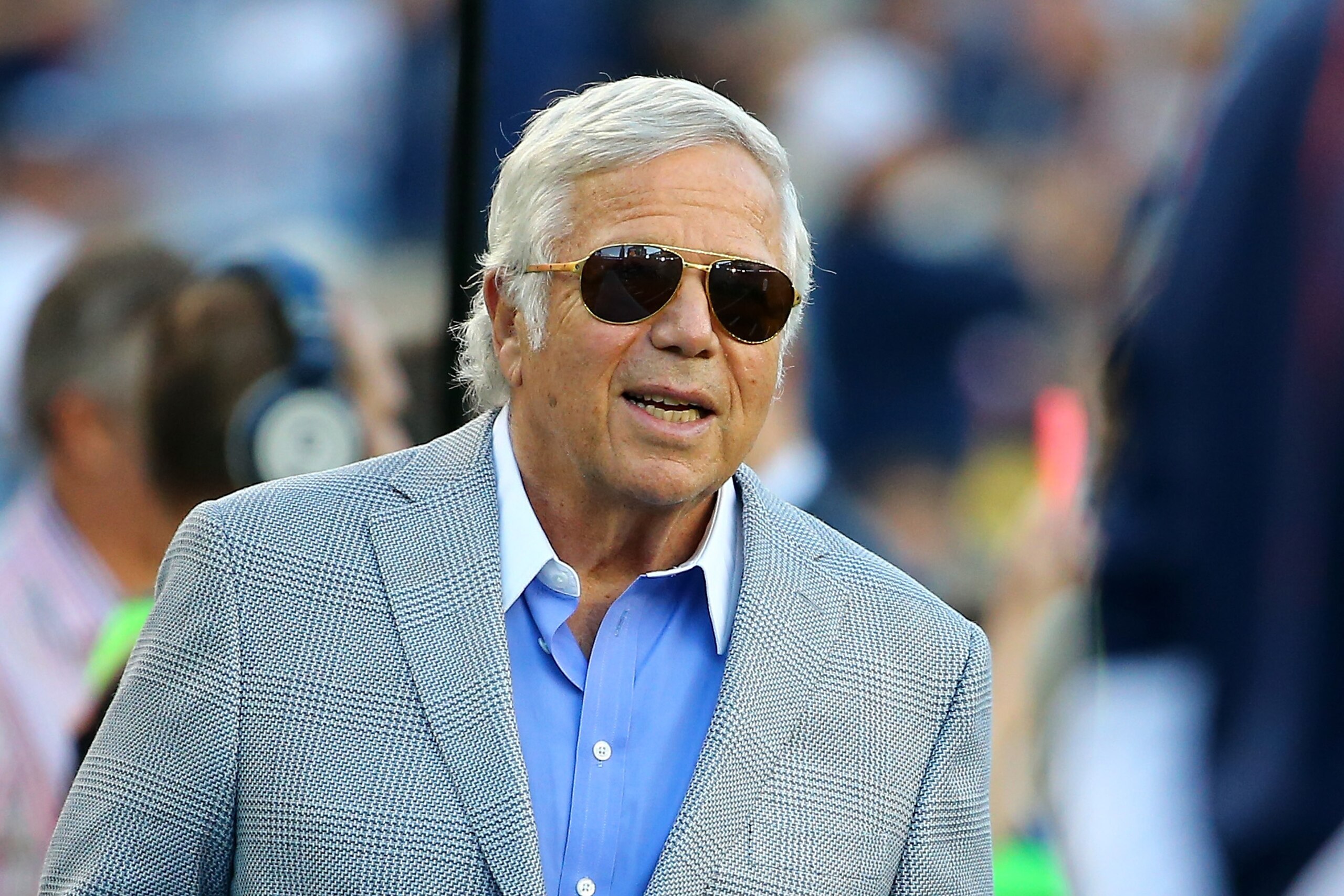 FOXBORO, MA - AUGUST 13:  New England Patriots owner Robert Kraft looks on from the sideline during a preseason game against the Green Bay Packers at Gillette Stadium on August 13, 2015 in Foxboro, Massachusetts.  (Photo by Maddie Meyer/Getty Images)