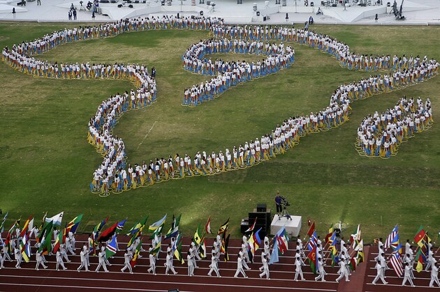 View of the opening ceremony of the 9th All Africa Games in the stadium of Algiers, Algeria, Wednesday, July 11, 2007. The All Africa Games take place until July 23. (AP Photo/Lionel Cironneau)