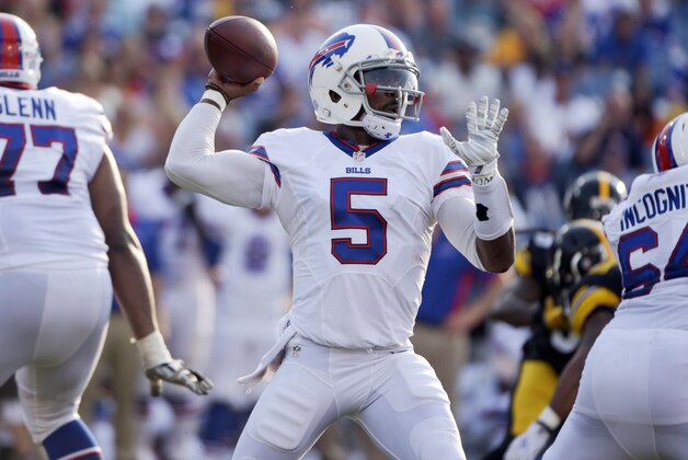 Buffalo Bills quarterback Tyrod Taylor (5) passes against the Pittsburgh Steelers during the second half of a preseason NFL football game on Saturday, Aug. 29, 2015, in Orchard Park, N.Y. (AP Photo/Gary Wiepert) Buffalo Bills quarterback Tyrod Taylor (5) passes against the Pittsburgh Steelers during the second half of a preseason NFL football game on Saturday, Aug. 29, 2015, in Orchard Park, N.Y. (AP Photo/Gary Wiepert)
