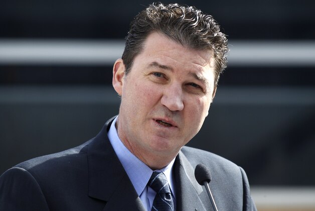 Pittsburgh Penguins Hall of Fame center Mario Lemieux attends the dedication of a statue depicting him outside the NHL hockey team's arena on  Wednesday, March 7, 2012 in Pittsburgh. (AP Photo/Keith Srakocic)