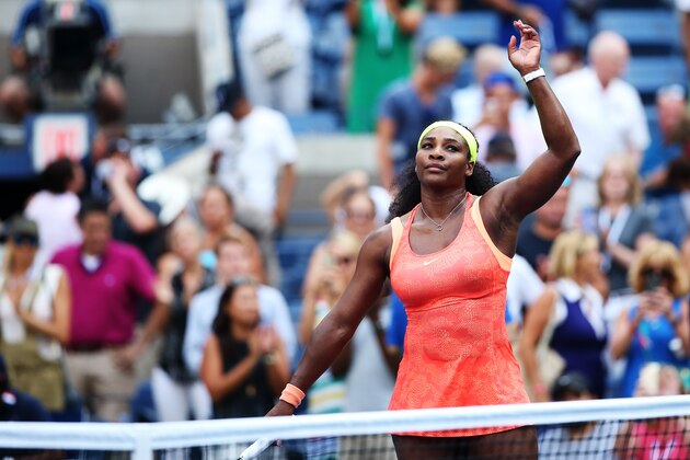 NEW YORK, NY - SEPTEMBER 02:  Serena Williams of the United States reacts after defeating  Kiki Bertens of the Netherlands during their Women's Singles Second Round match on Day Three of the 2015 US Open at the USTA Billie Jean King National Tennis Center on September 2, 2015 in the Flushing neighborhood of the Queens borough of New York City.  (Photo by Matthew Stockman/Getty Images)