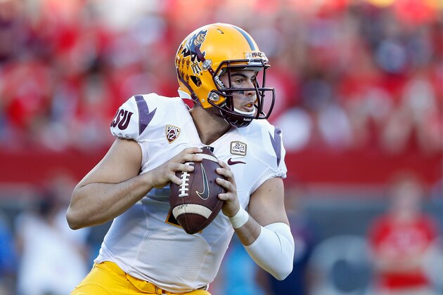 TUCSON, AZ - NOVEMBER 28:  Quarterback Mike Bercovici #2 of the Arizona State Sun Devils drops back to pass during the Territorial Cup college football game against the Arizona Wildcats at Arizona Stadium on November 28, 2014 in Tucson, Arizona. The Wildcats defeated the Sun Devils 42-35.  (Photo by Christian Petersen/Getty Images)