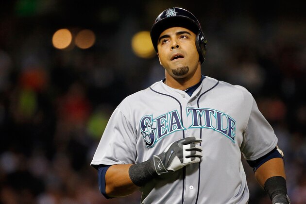 CHICAGO, IL - AUGUST 28: Nelson Cruz #23 of the Seattle Mariners reacts after flying out against the Chicago White Sox during the third inning at U.S. Cellular Field on August 28, 2015 in Chicago, Illinois.  (Photo by Jon Durr/Getty Images)