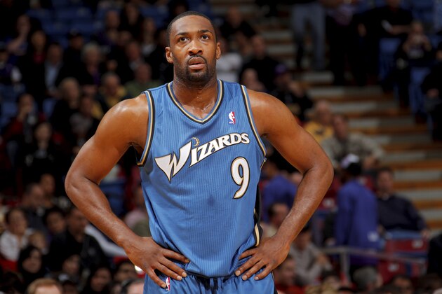 SACRAMENTO, CA - DECEMBER 08:  Gilbert Arenas #9 of the Washington Wizards gets ready to play the Sacramento Kings on December 8, 2010 at ARCO Arena in Sacramento, California. NOTE TO USER: User expressly acknowledges and agrees that, by downloading and/or using this Photograph, user is consenting to the terms and conditions of the Getty Images License Agreement. Mandatory Copyright Notice: Copyright 2010 NBAE (Photo by Rocky Widner/NBAE via Getty Images)