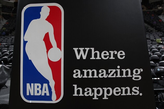 SAN ANTONIO - APRIL 18:  The NBA logo after a game between the Dallas Mavericks and the San Antonio Spurs in Game One of the Western Conference Quarterfinals during the 2009 NBA Playoffs at AT&T Center on April 18, 2009 in San Antonio, Texas. NOTE TO USER: User expressly acknowledges and agrees that, by downloading and or using this photograph, User is consenting to the terms and conditions of the Getty Images License Agreement.  (Photo by Ronald Martinez/Getty Images)