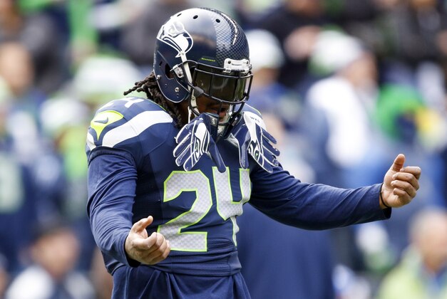 Dec 28, 2014; Seattle, WA, USA; Seattle Seahawks running back Marshawn Lynch (24) participates in pre game warmups against the St. Louis Rams at CenturyLink Field. Mandatory Credit: Joe Nicholson-USA TODAY Sports
