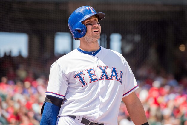 Jun 13, 2015; Arlington, TX, USA; Texas Rangers third baseman Joey Gallo (13) during the game against the Minnesota Twins at Globe Life Park in Arlington. The Rangers defeated the Twins 11-7. Mandatory Credit: Jerome Miron-USA TODAY Sports
